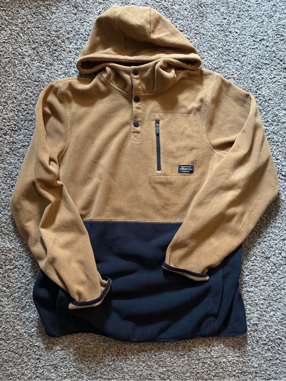 Dravus men’s tan/black 3/4 pullover hoodie used size XL men’s